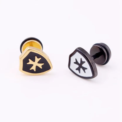 1 PAIR MEN EARRING CRUSADER KNIGHTS TEMPLAR SHIELD ST. GEORGE'S CROSS STAINLESS STEEL STUD EARINGS