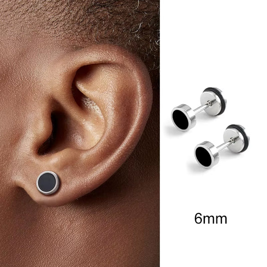 Men'S Earings Titanium Steel round Black Oil Drip Stud Earrings for Men Korean Fashion Stainless Steel Punk Jewelry Accessories