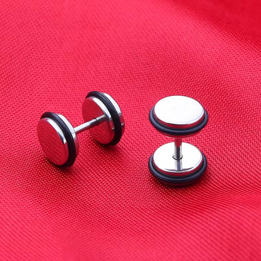 Men'S Earrings Simple round Stud Earrings for Men Titanium Stainless Steel Barbell Dumbbell Piercing Earings Punk Korea Jewelry